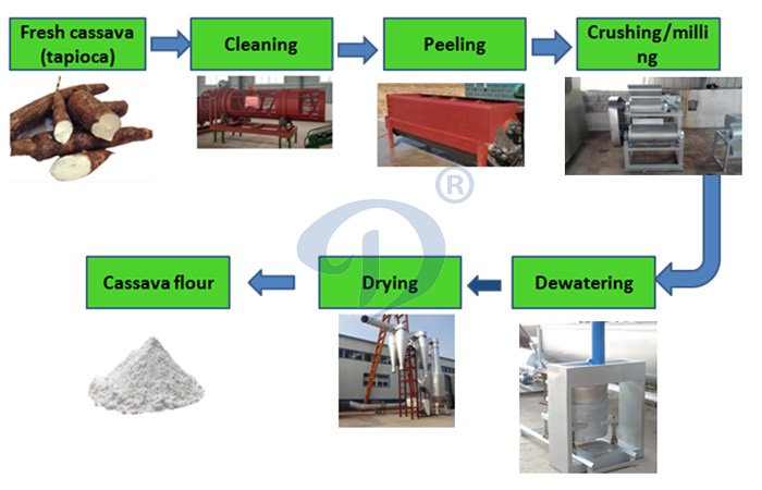 cassava flour processing machine and the chart flow