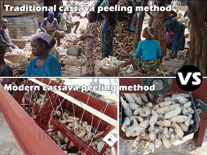 Traditional cassava peeling method vs modern cassava peeling method