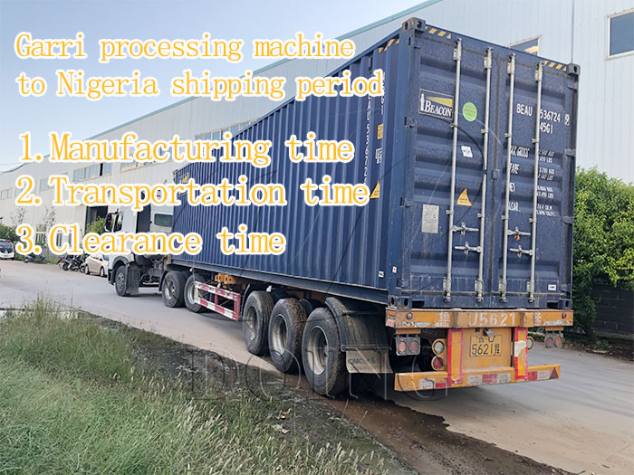 How long will it take to ship Garri processing machine to Nigeria?